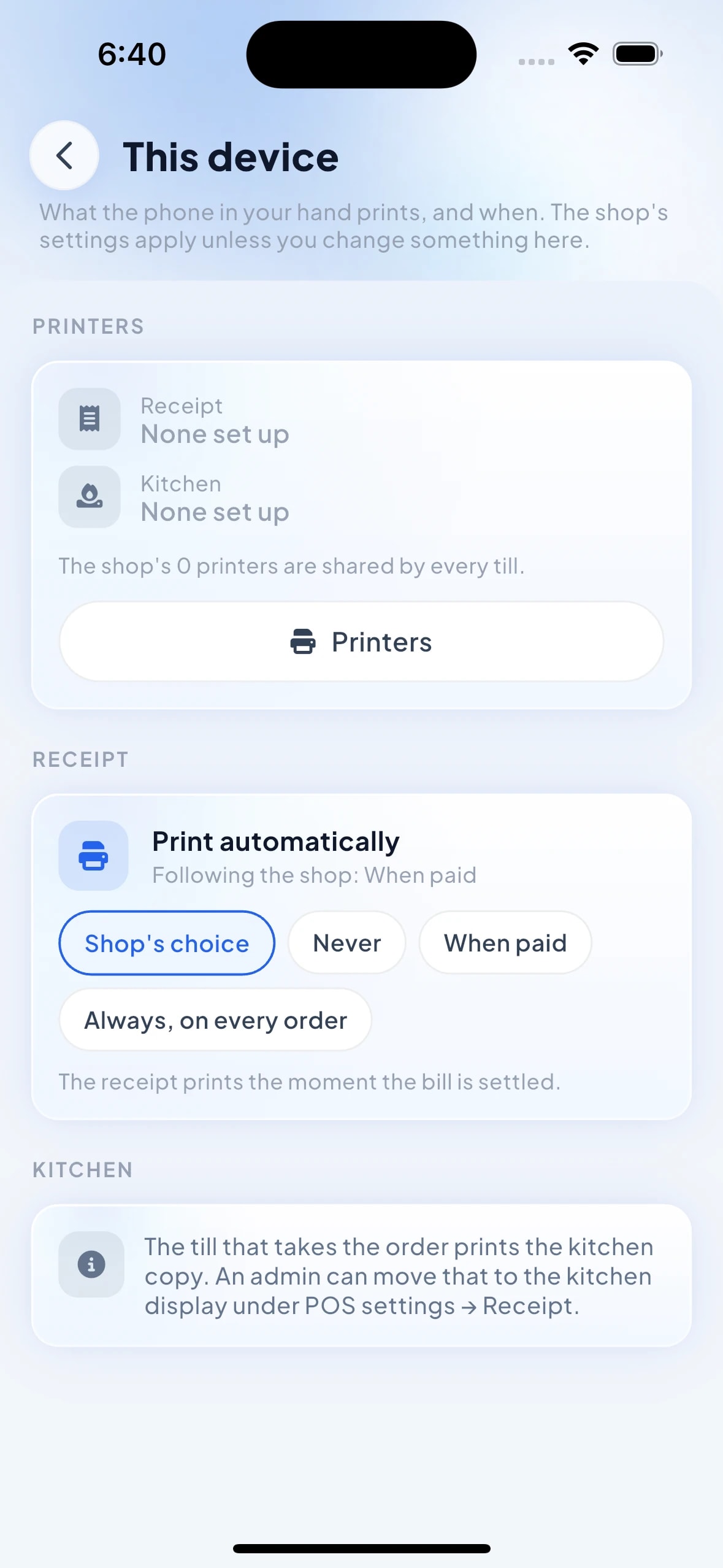 Receipts on the printer you own